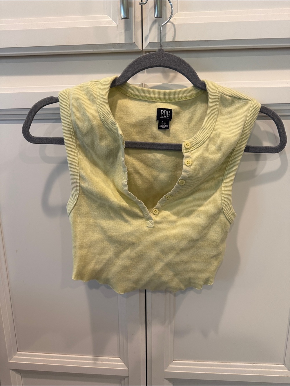 BDG Pale Yellow Ribbed Henley Crop Tank
